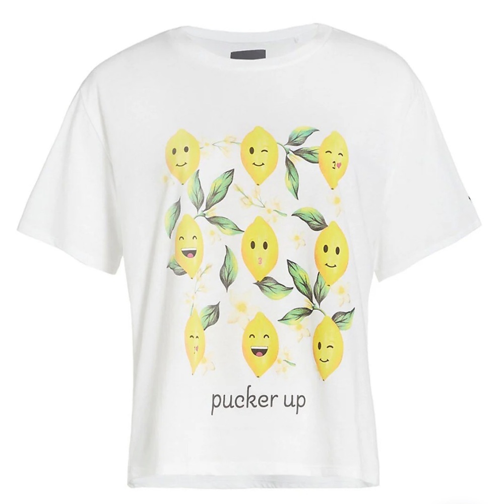 Le Superbe White Pucker Up Lemon Graphic Tee Size Medium